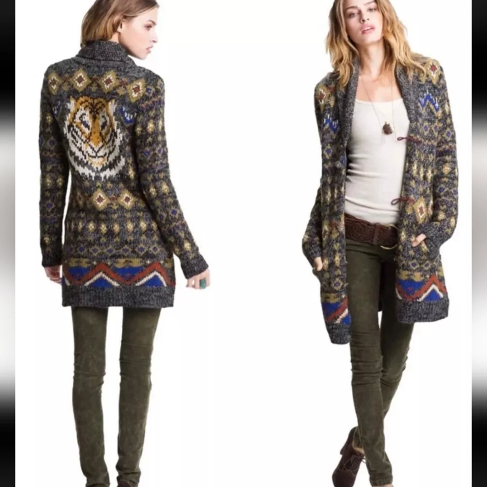 Free People Mascot Tiger Cardigan Size Small Wool Blend Button Front